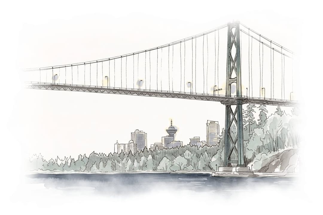 Ink and wash painting of Marine Drive to Horseshoe Bay.