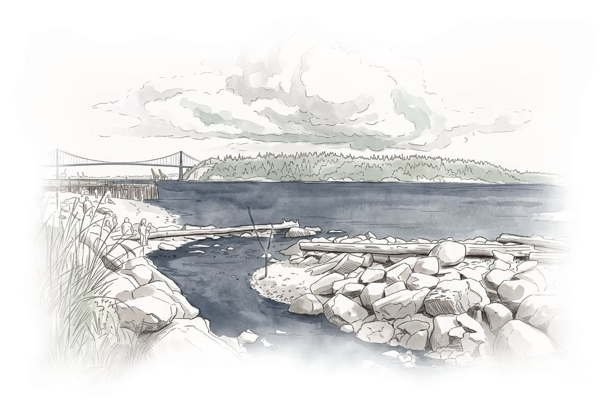 Ink and wash painting of Ambleside.