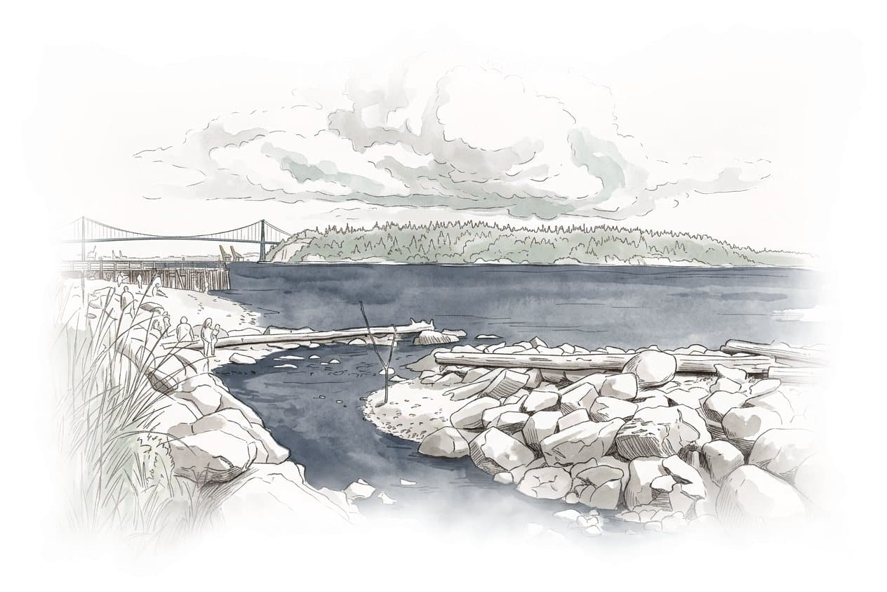Ink and wash painting of Ambleside.