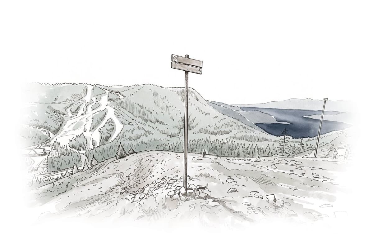 Ink and wash painting of Cypress and Black Mountain.