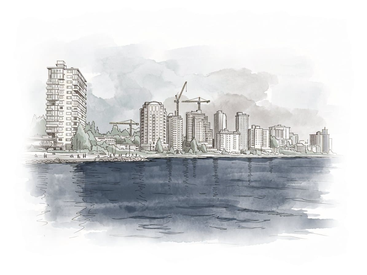 Ink and wash painting of Dundarave.