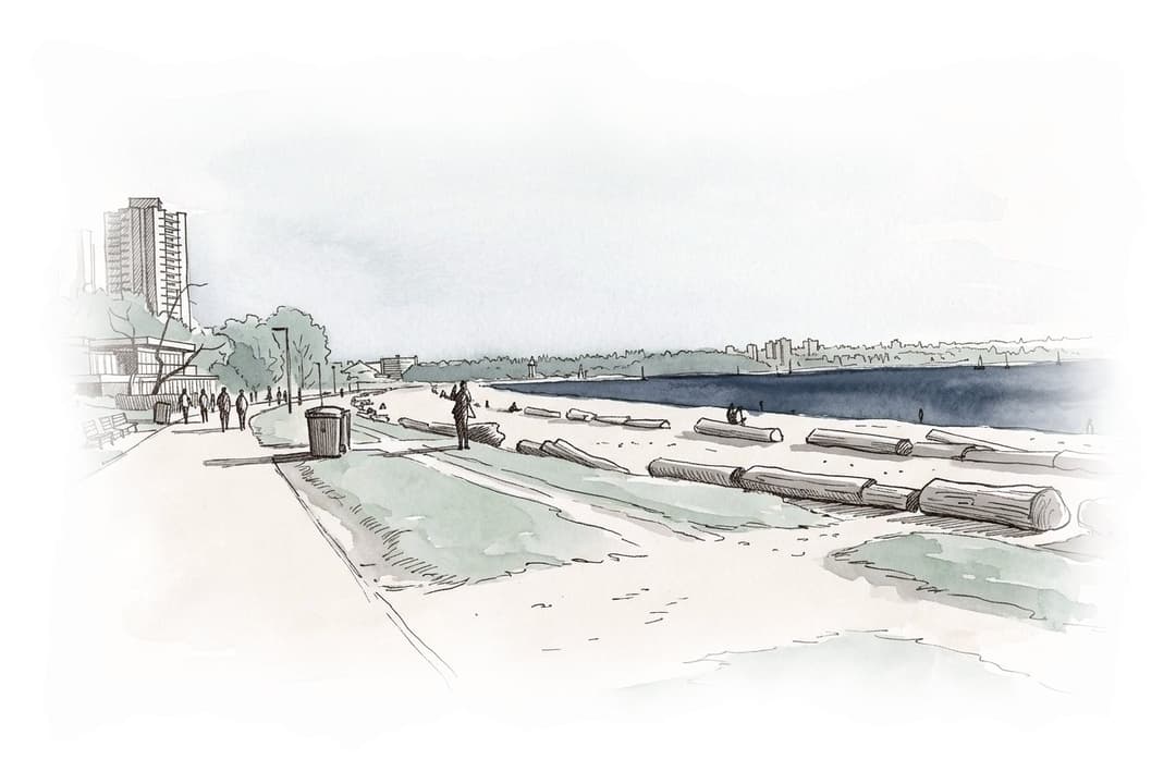 Ink and wash painting of West End.