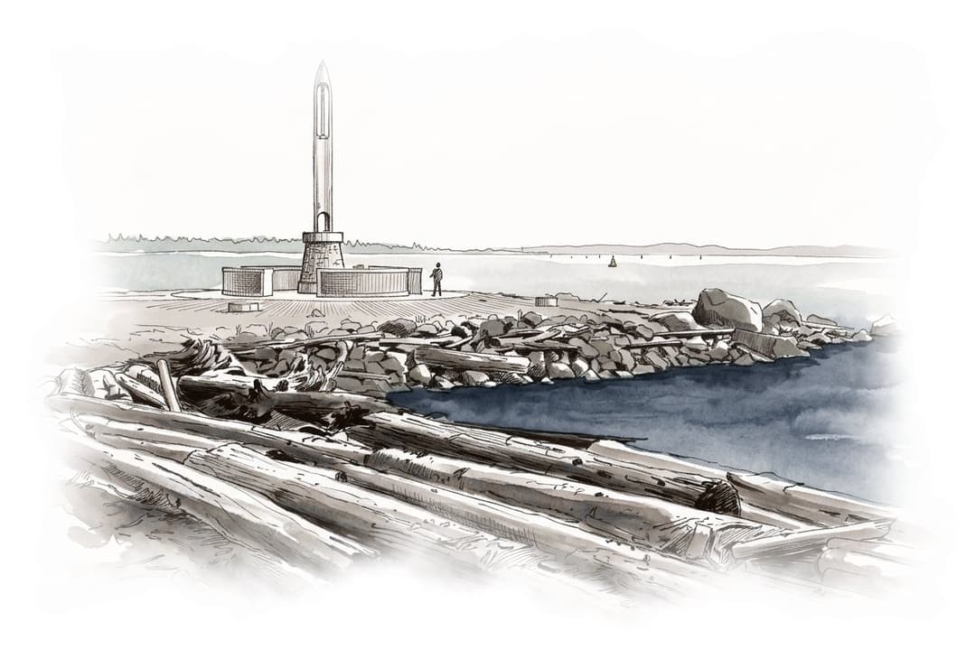 Ink and wash painting of Steveston.