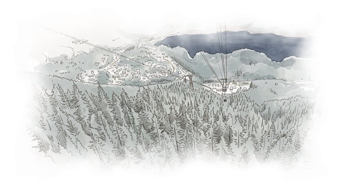 Ink and wash painting of BCMC Trail.