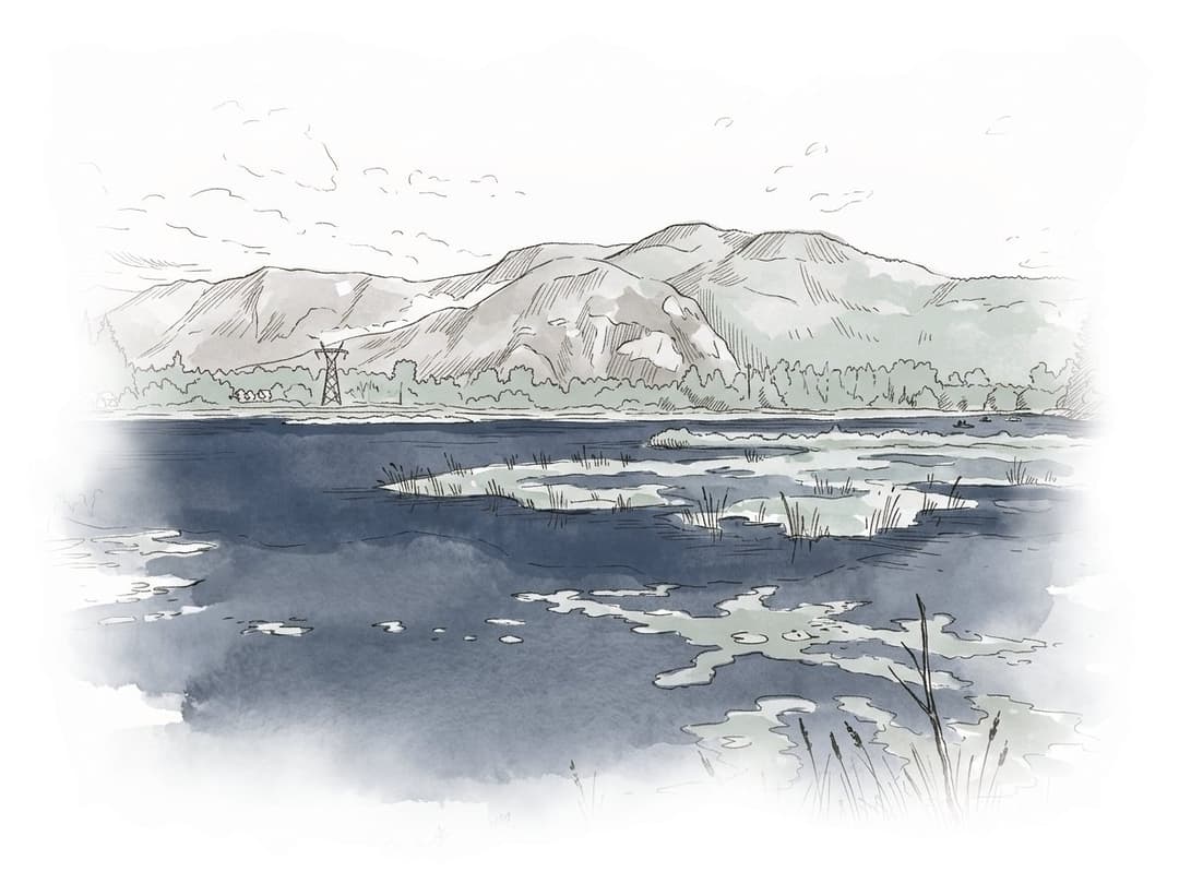 Ink and wash painting of Pemberton.