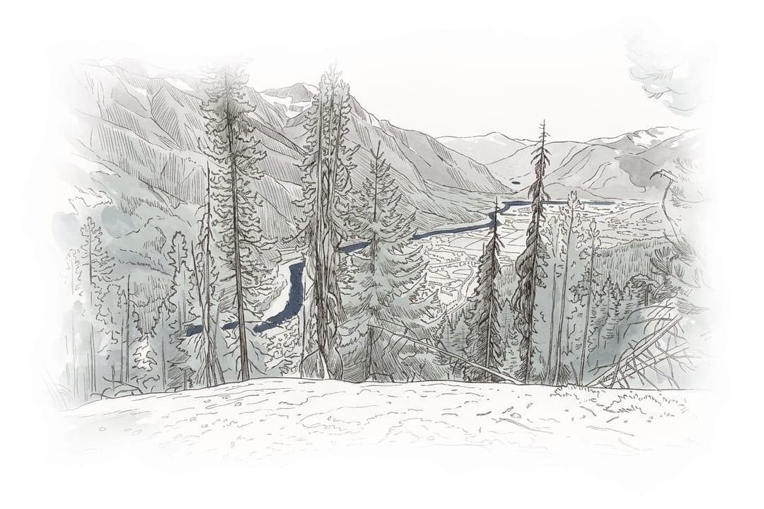 Ink and wash painting of Pemberton.