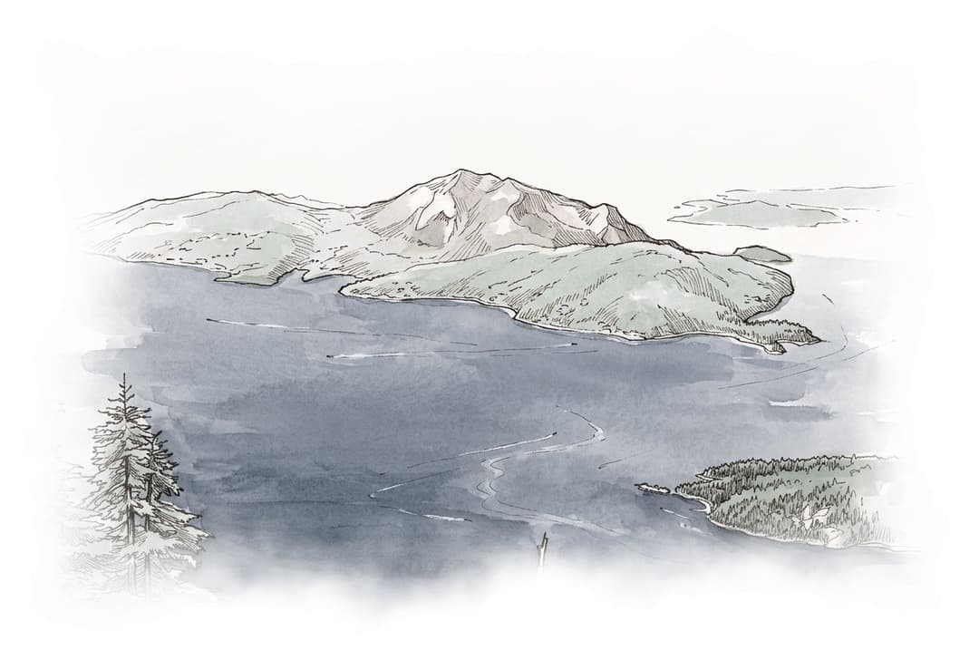 Ink and wash painting of St. Marks Summit.