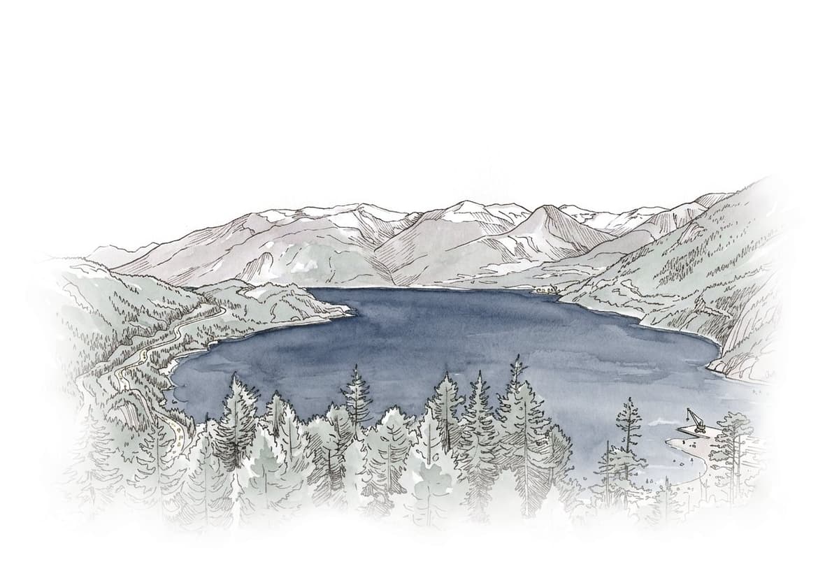 Ink and wash painting of Stawamus Chief.