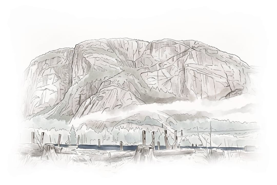 Ink and wash painting of Squamish.
