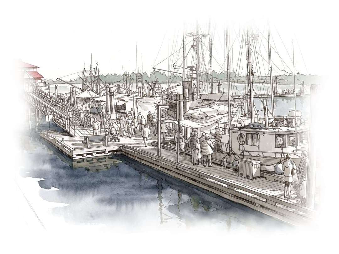 Ink and wash painting of Steveston.