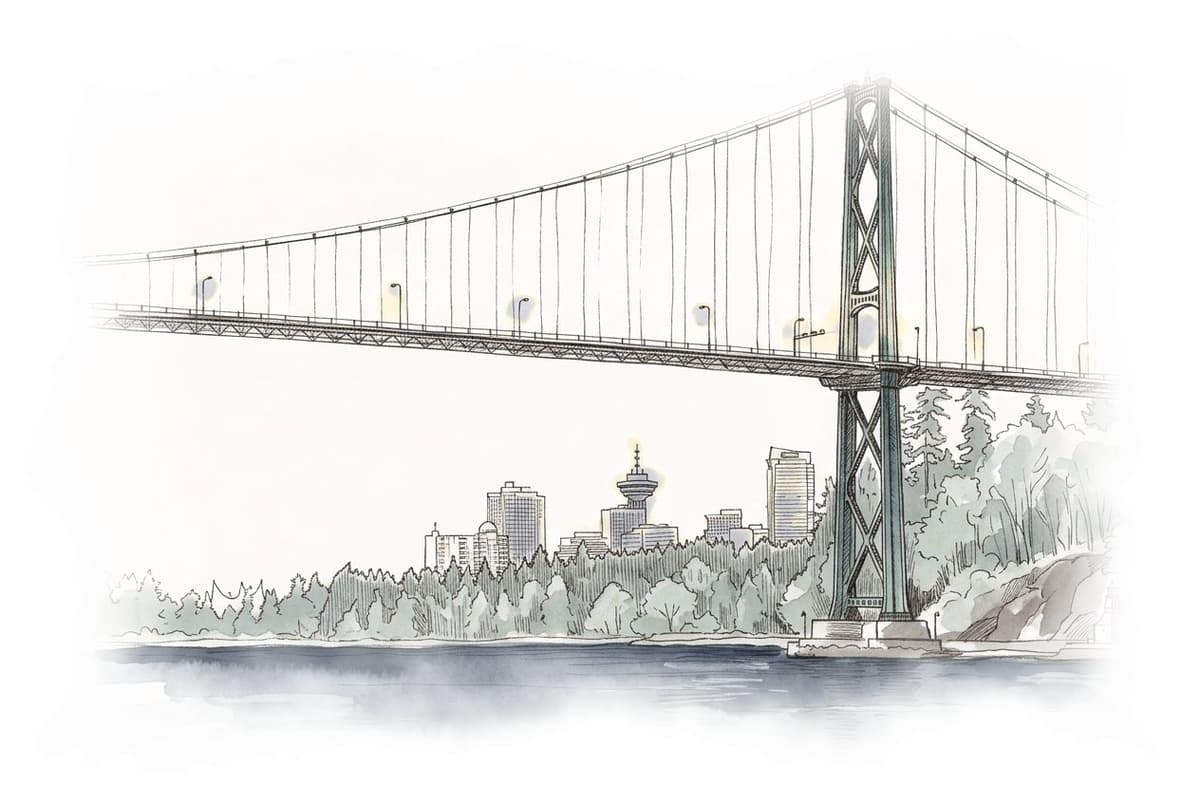 Ink and wash painting of Marine Drive to Horseshoe Bay.
