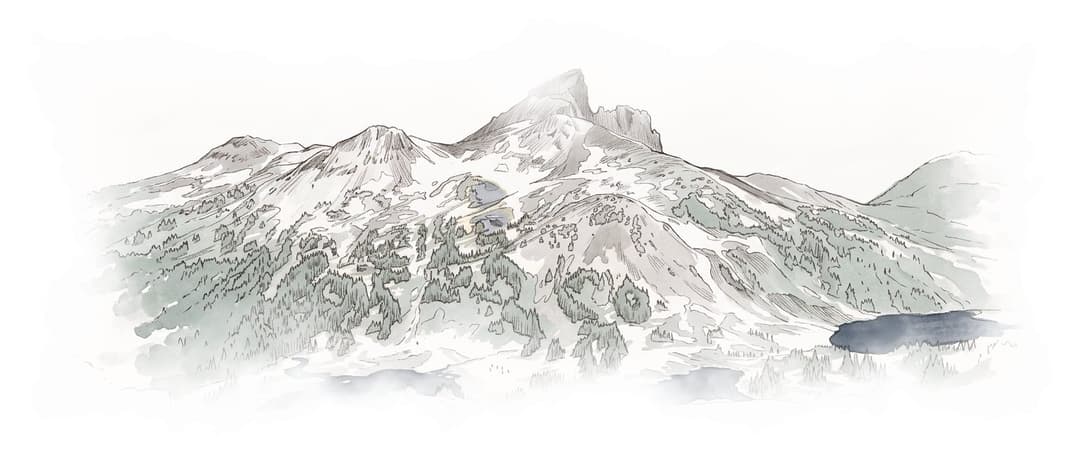 Ink and wash painting of Panorama Ridge.
