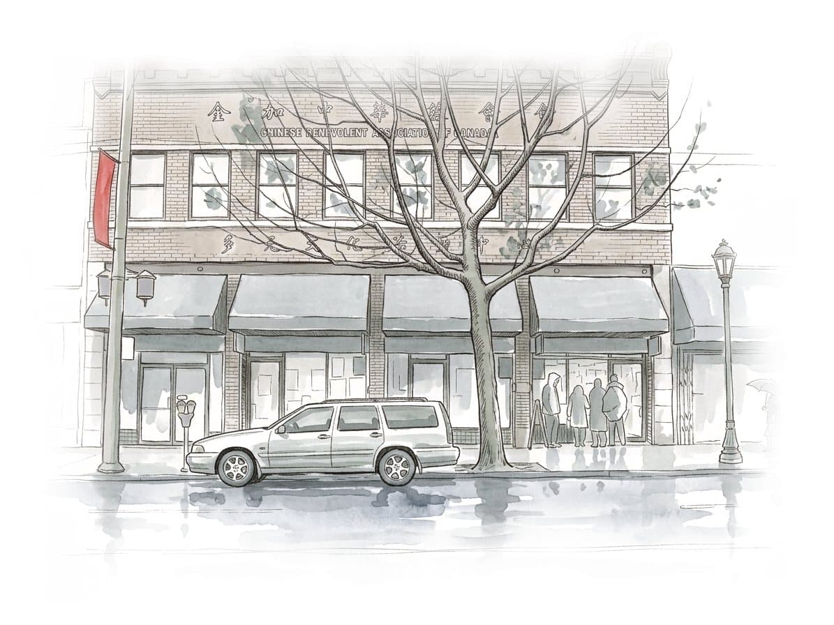 Ink and wash painting of Chinatown.