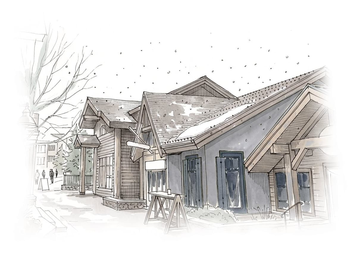 Ink and wash painting of Creekside.