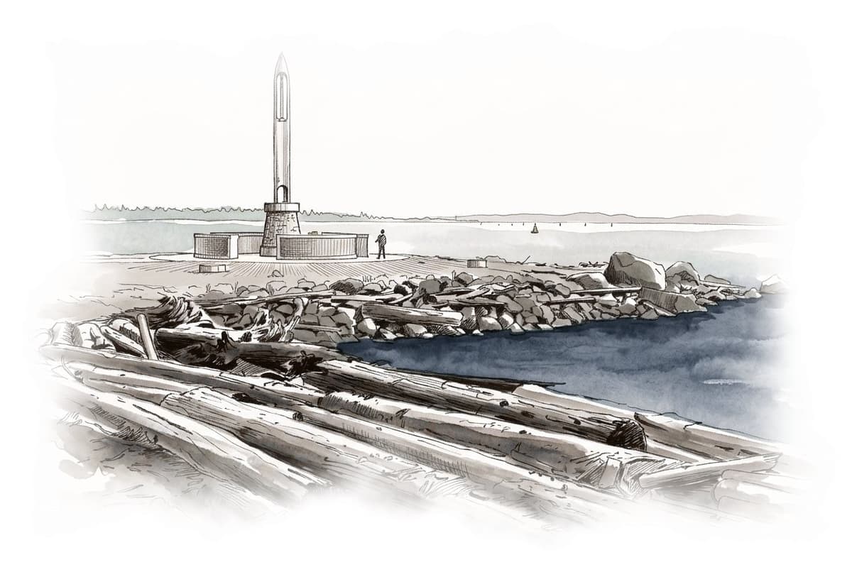Ink and wash painting of Steveston.