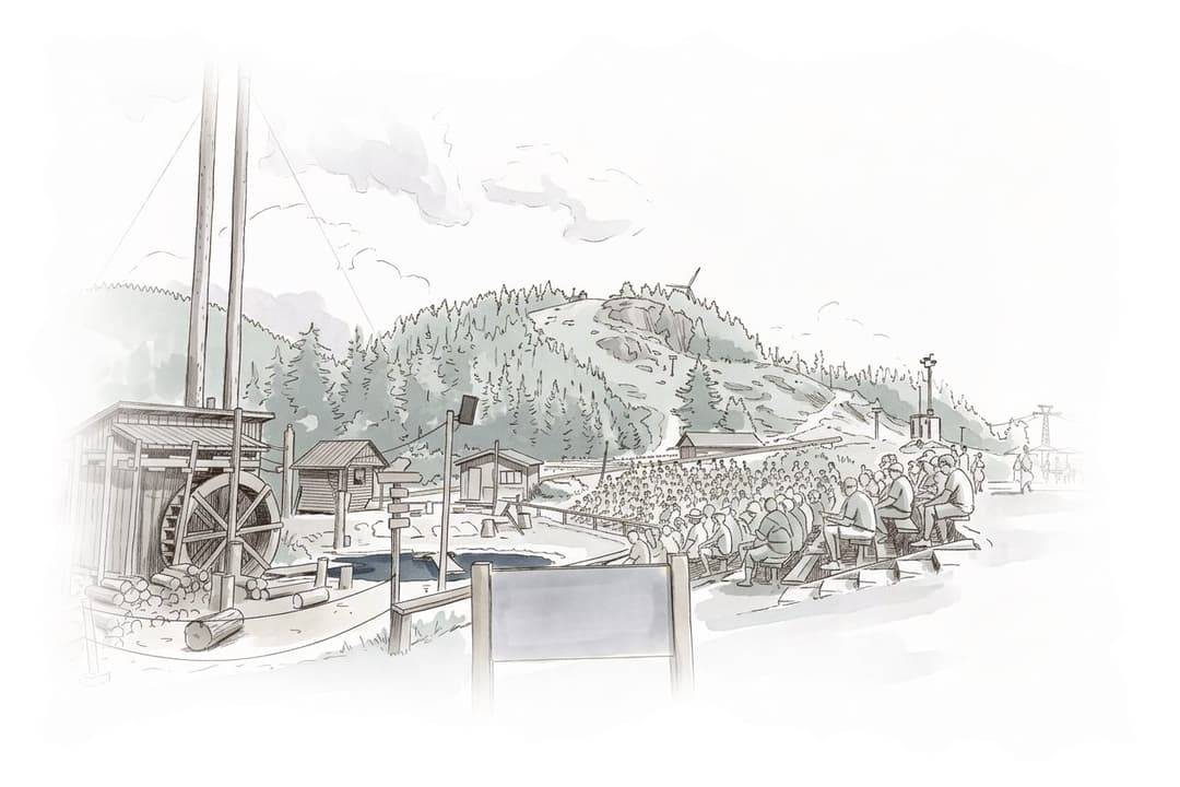 Ink and wash painting of Grouse Mountain.