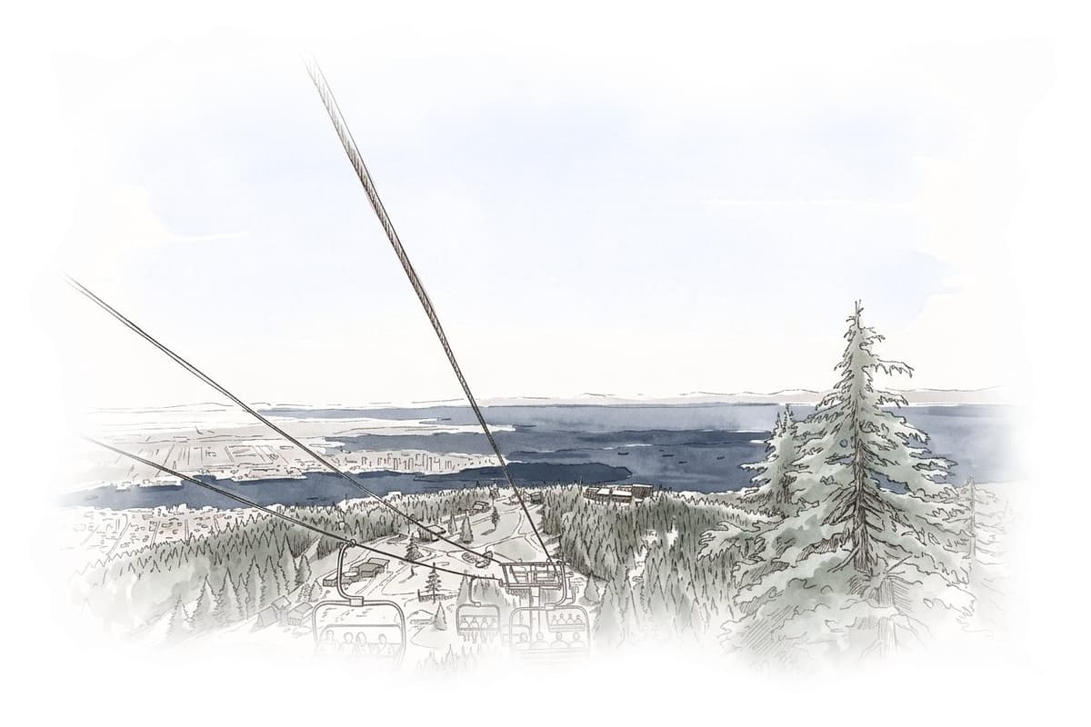 Ink and wash painting of Grouse Mountain.