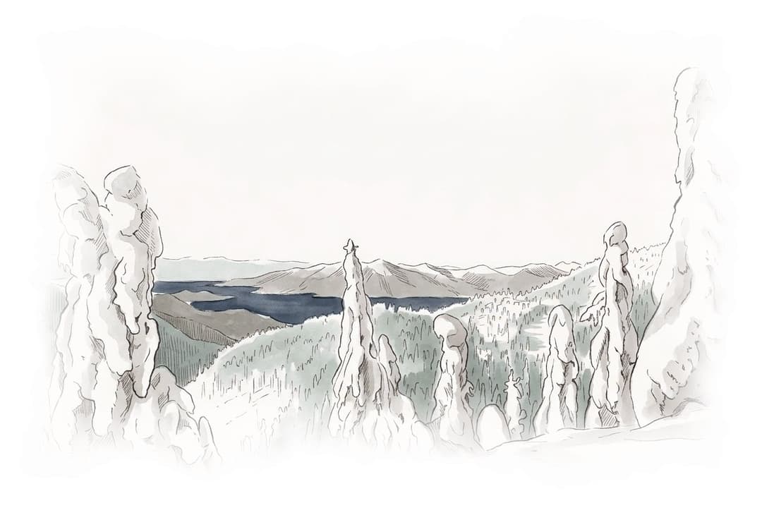 Ink and wash painting of Hollyburn Peak.