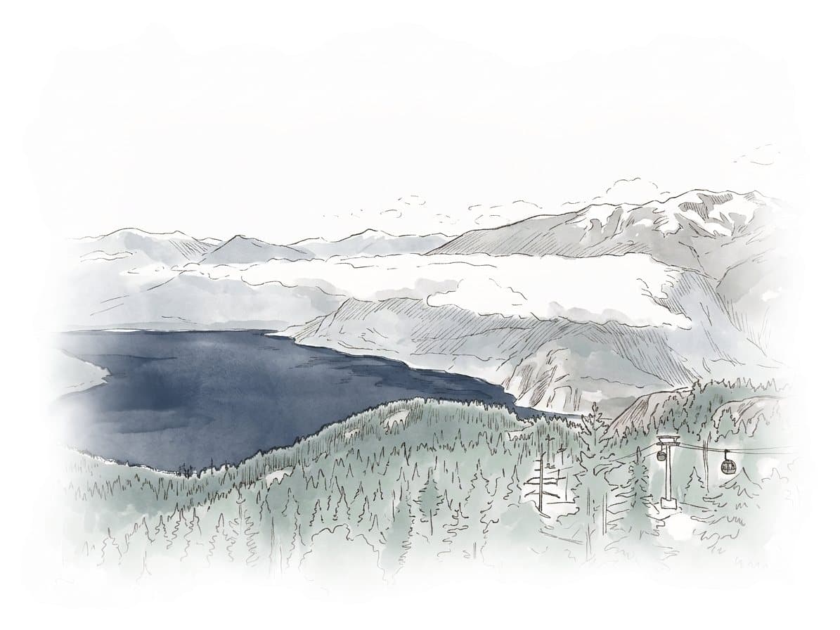 Ink and wash painting of Sea to Summit Trail.