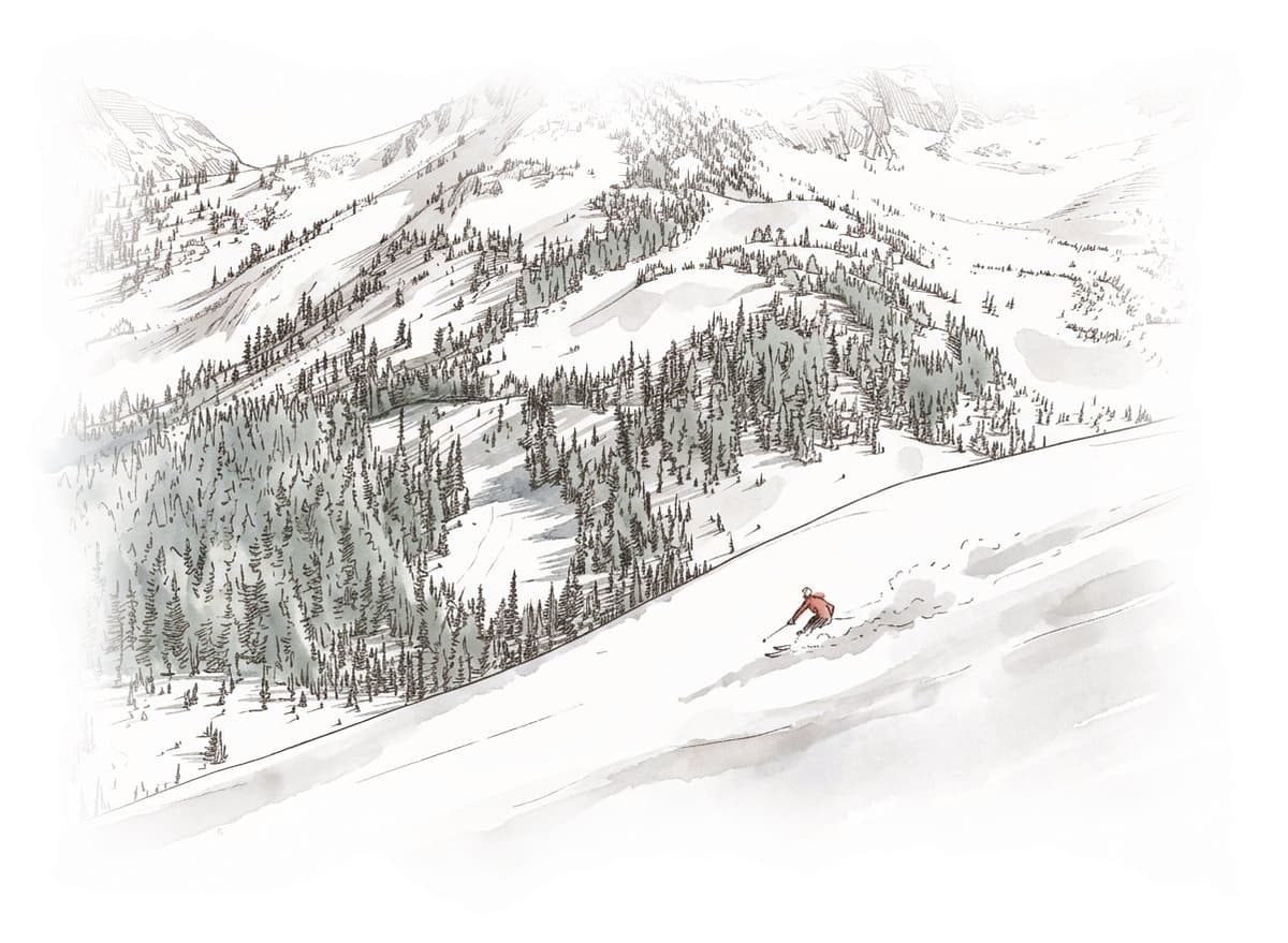 Ink and wash painting of Duffey Lake Road.