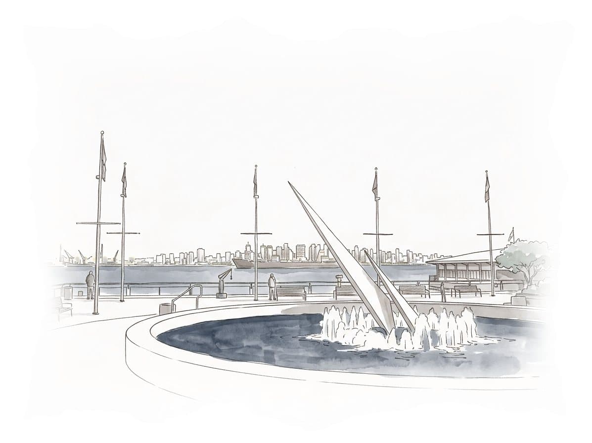 Ink and wash painting of Lower Lonsdale.