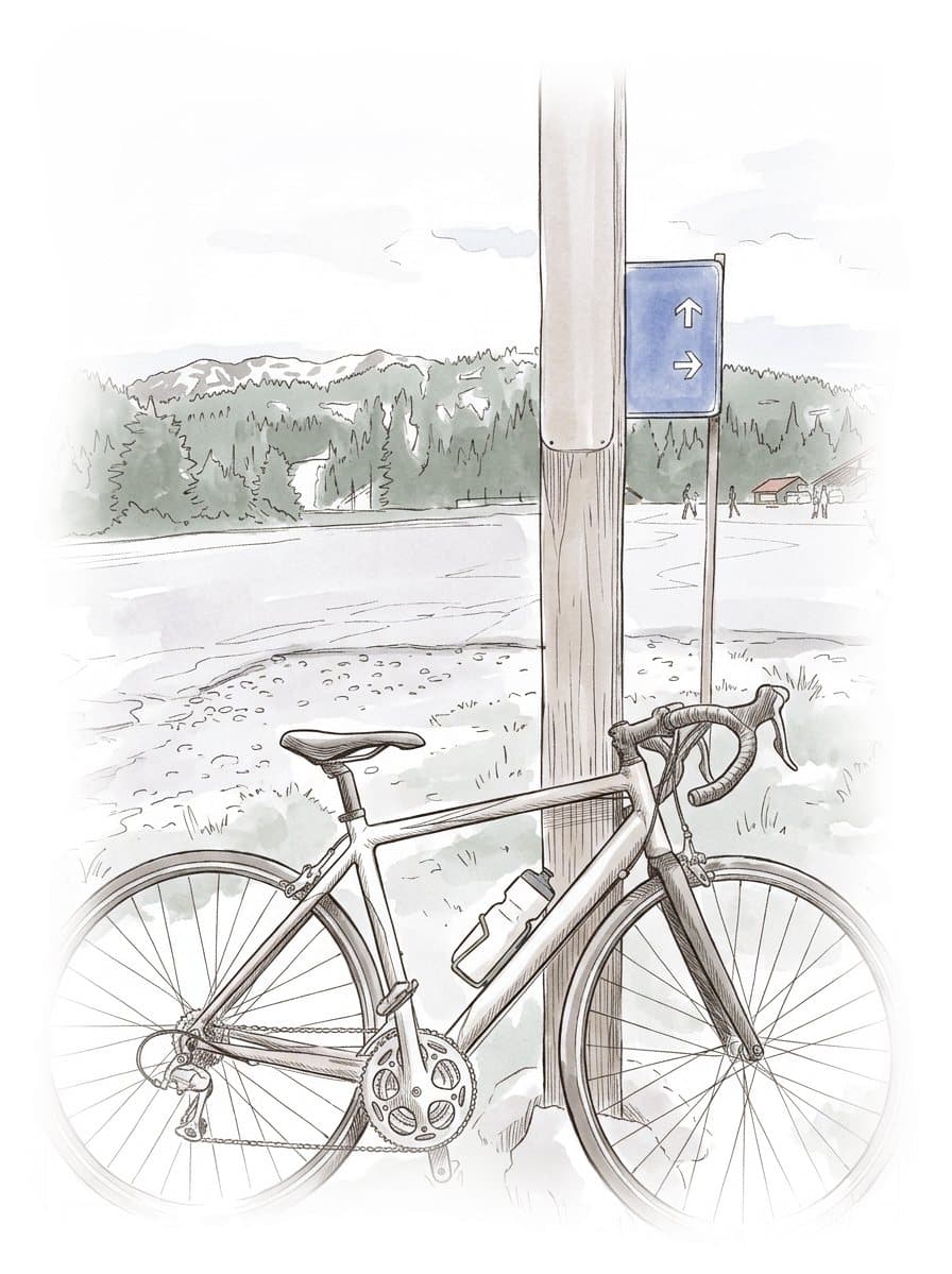 Ink and wash painting of Mount Seymour Road climb.