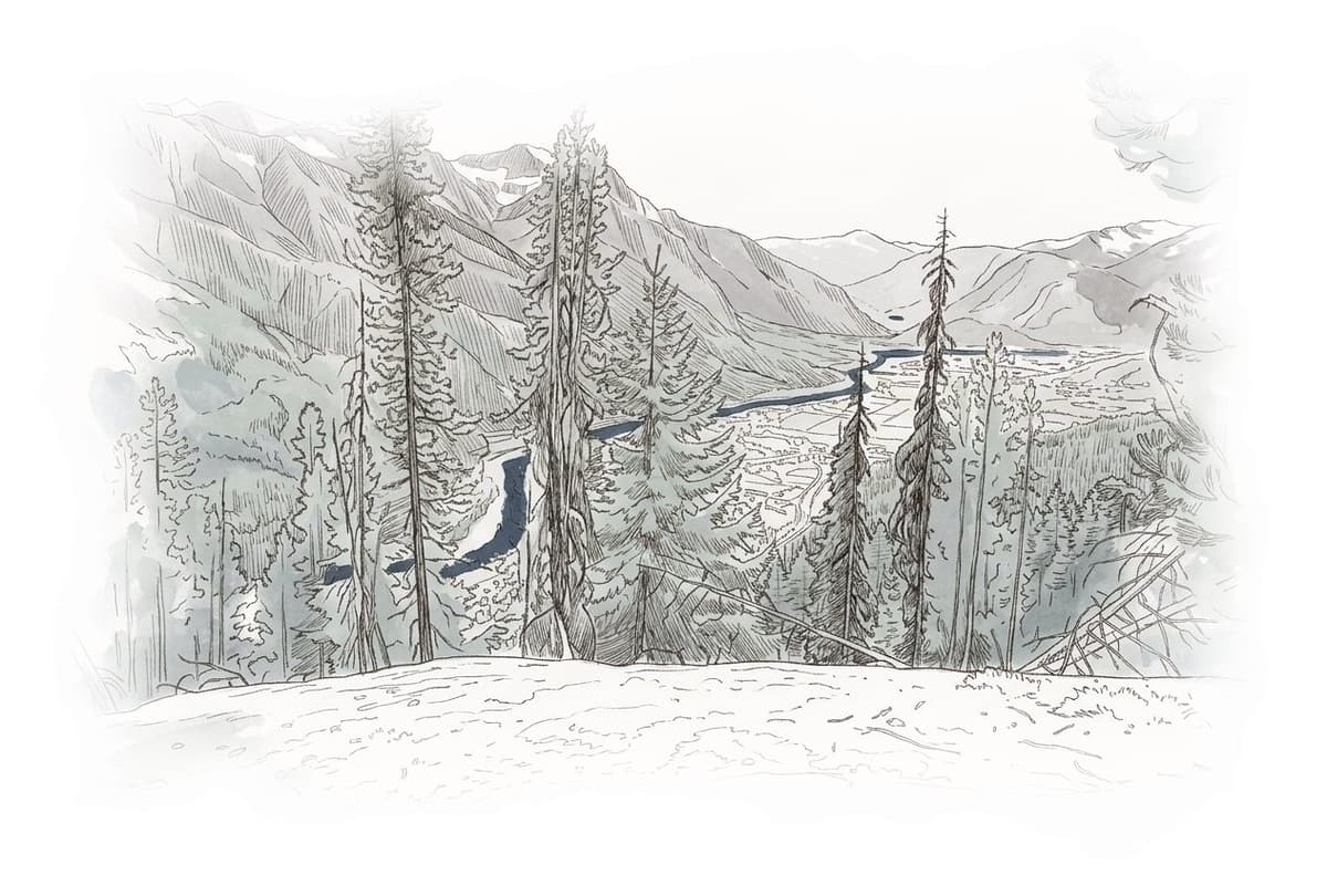 Ink and wash painting of Pemberton.