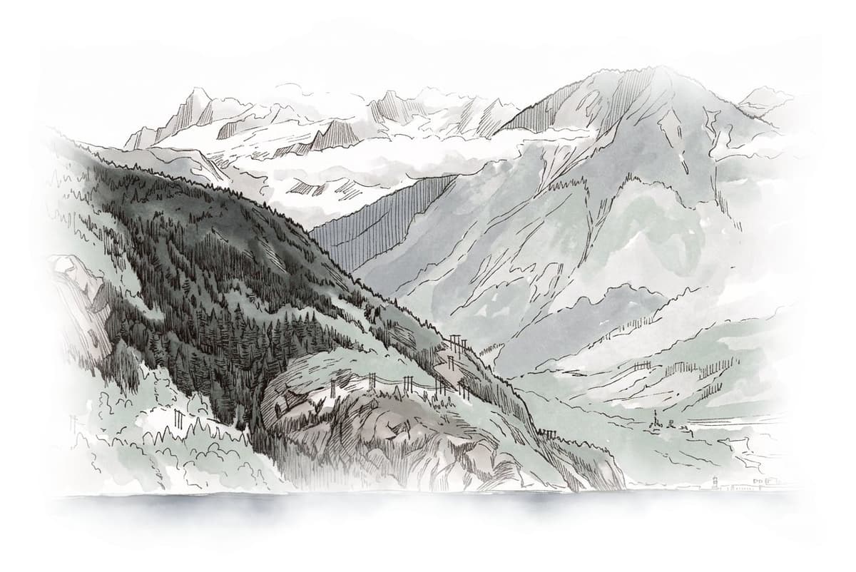 Ink and wash painting of Porteau Cove Provincial Park.