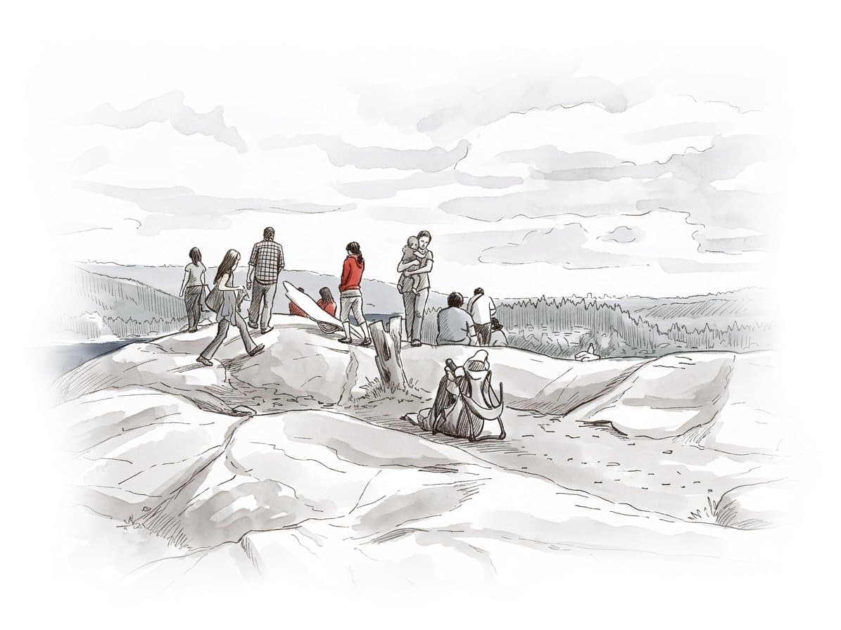 Ink and wash painting of Quarry Rock.