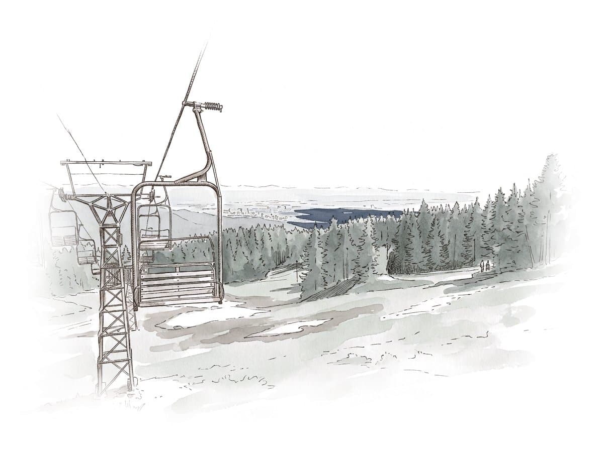 Ink and wash painting of Mount Seymour.