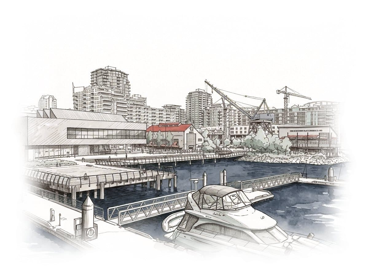 Ink and wash painting of Shipyards Christmas Market.
