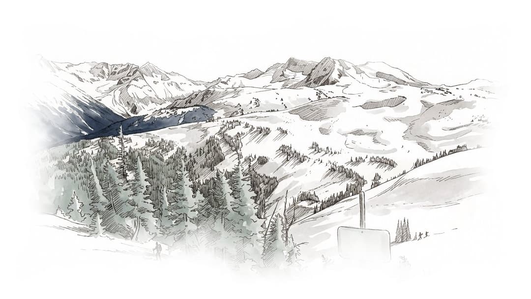 Ink and wash painting of Whistler Blackcomb backcountry access.