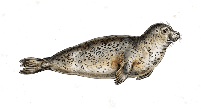 A hand-coloured natural history plate of a harbour seal.