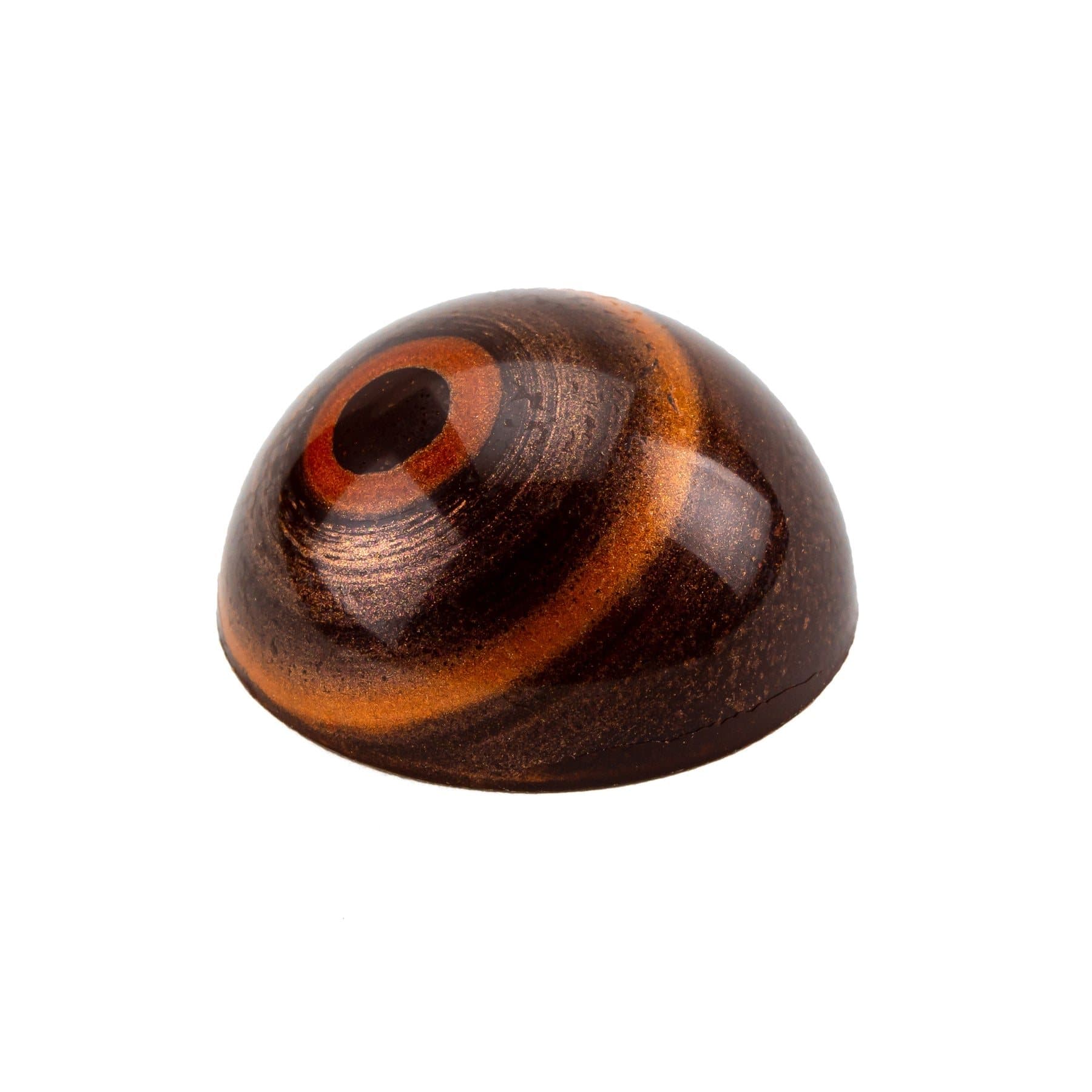 A Thomas Haas Blak Maple Dome, a glossy chocolate half-sphere striped in amber and dark brown.