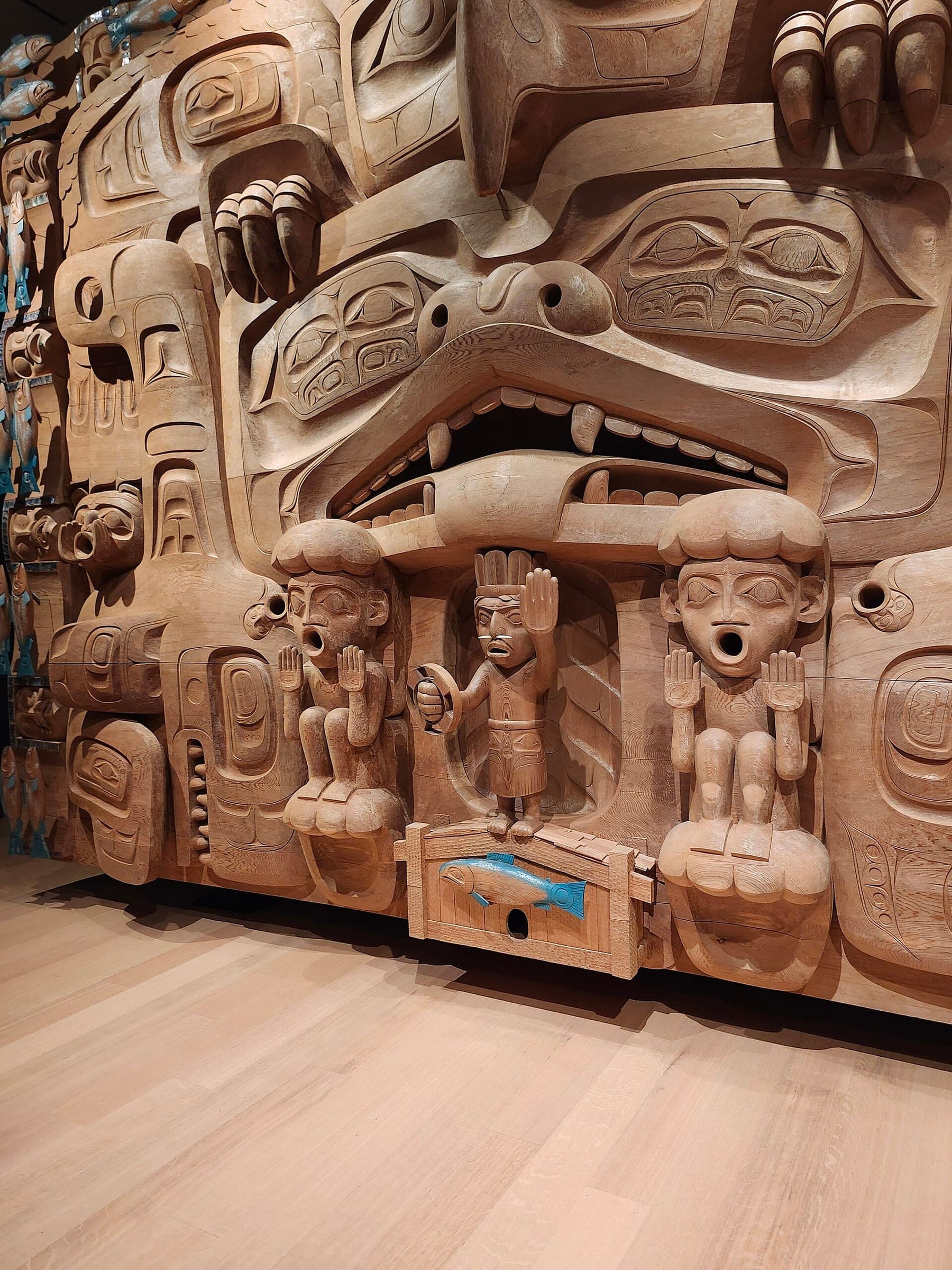 The Dance Screen by Haida carver James Hart on display inside the Audain Art Museum in Whistler.