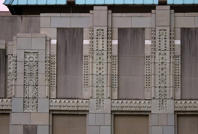 Carved stone detail on the Hornby Street front of the Bill Reid Gallery of Northwest Coast Art.