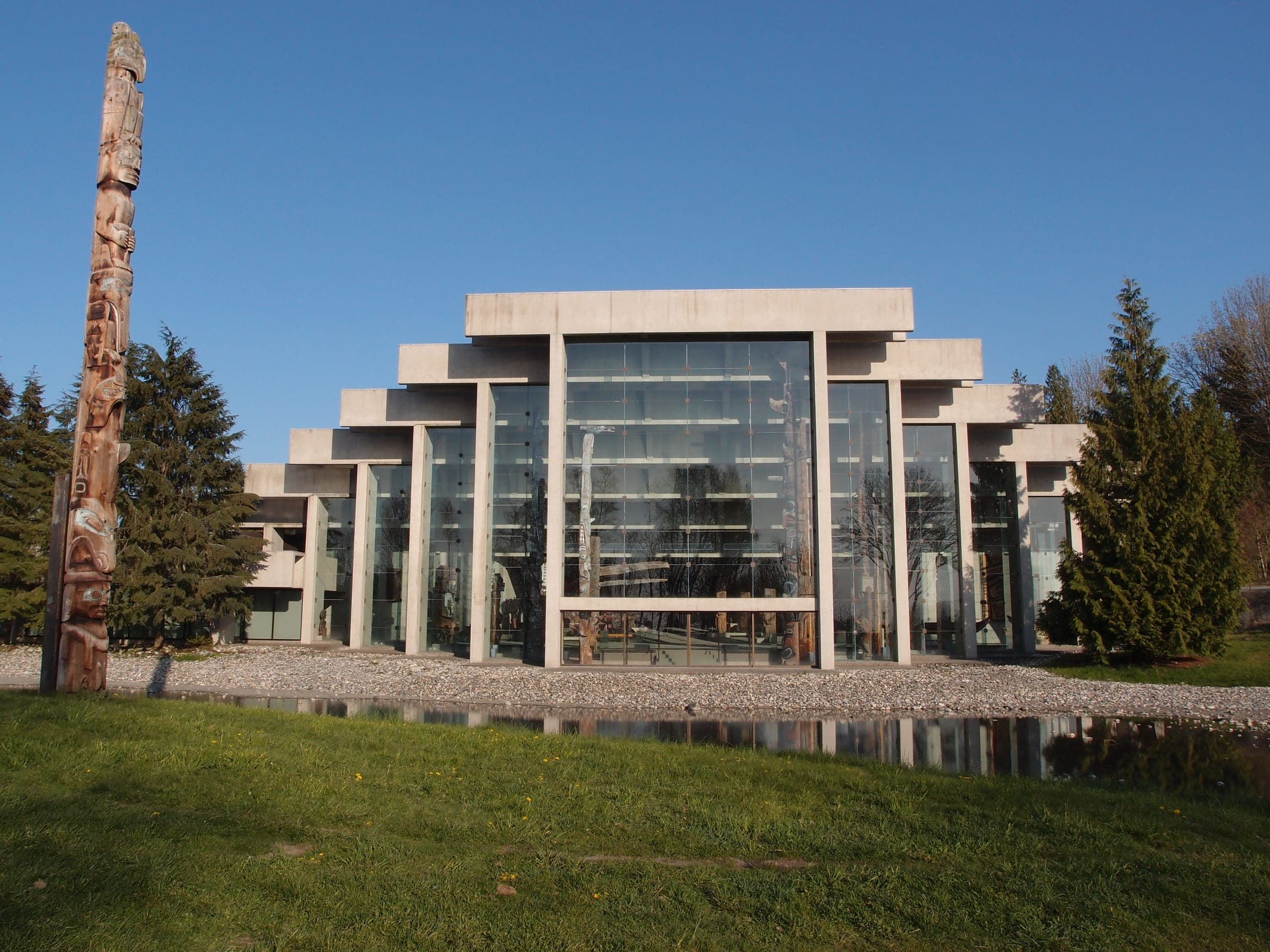 Museum of Anthropology at UBC with its tall glass front catching afternoon light.