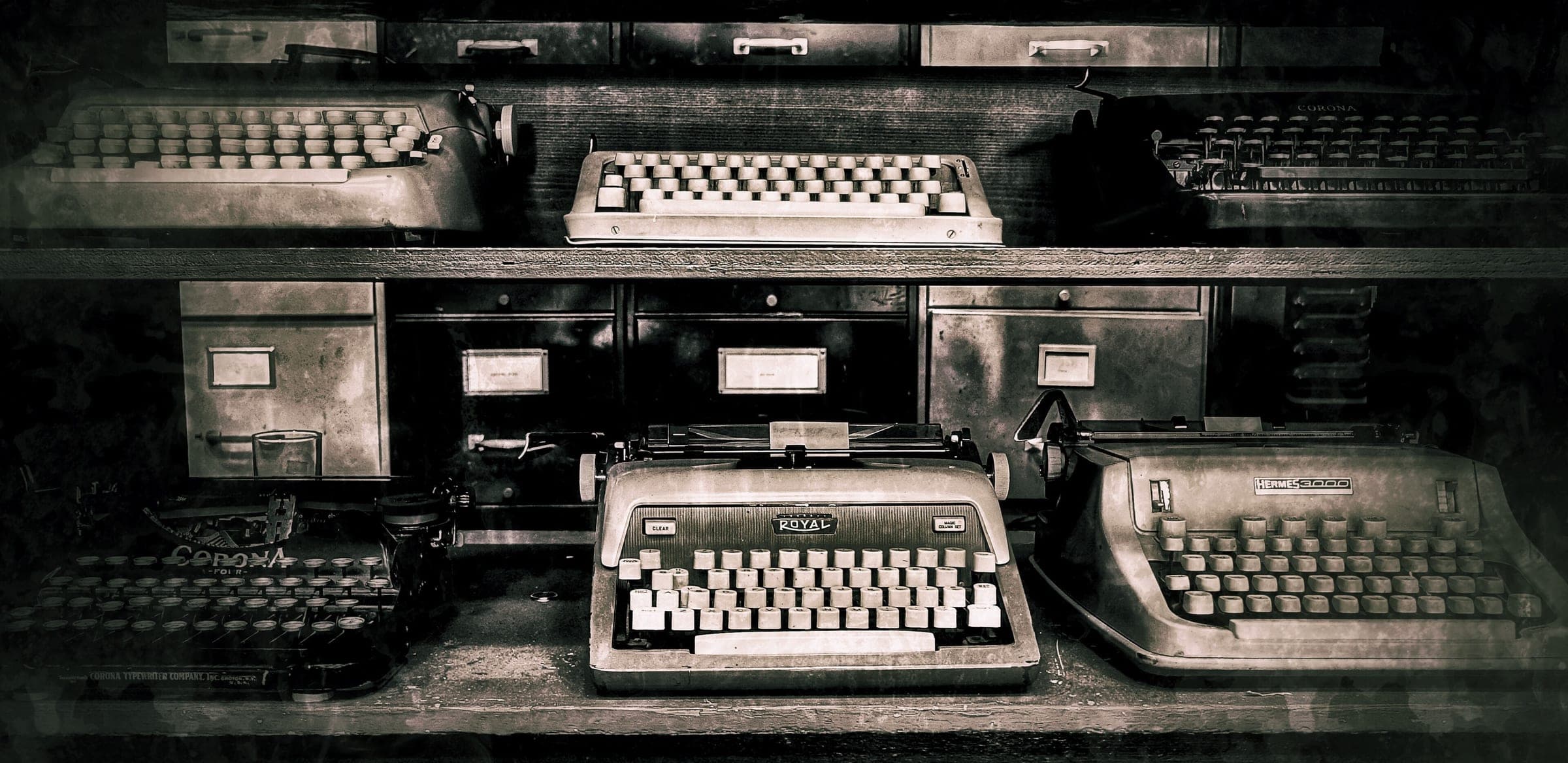 Rows of manual typewriters at The Regional Assembly of Text shop on Main Street in Vancouver.