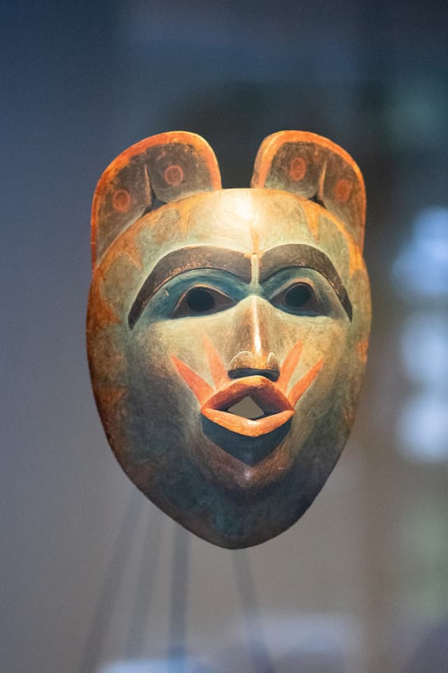 An 1840 Tlingit mask on display at the Audain Art Museum in Whistler.