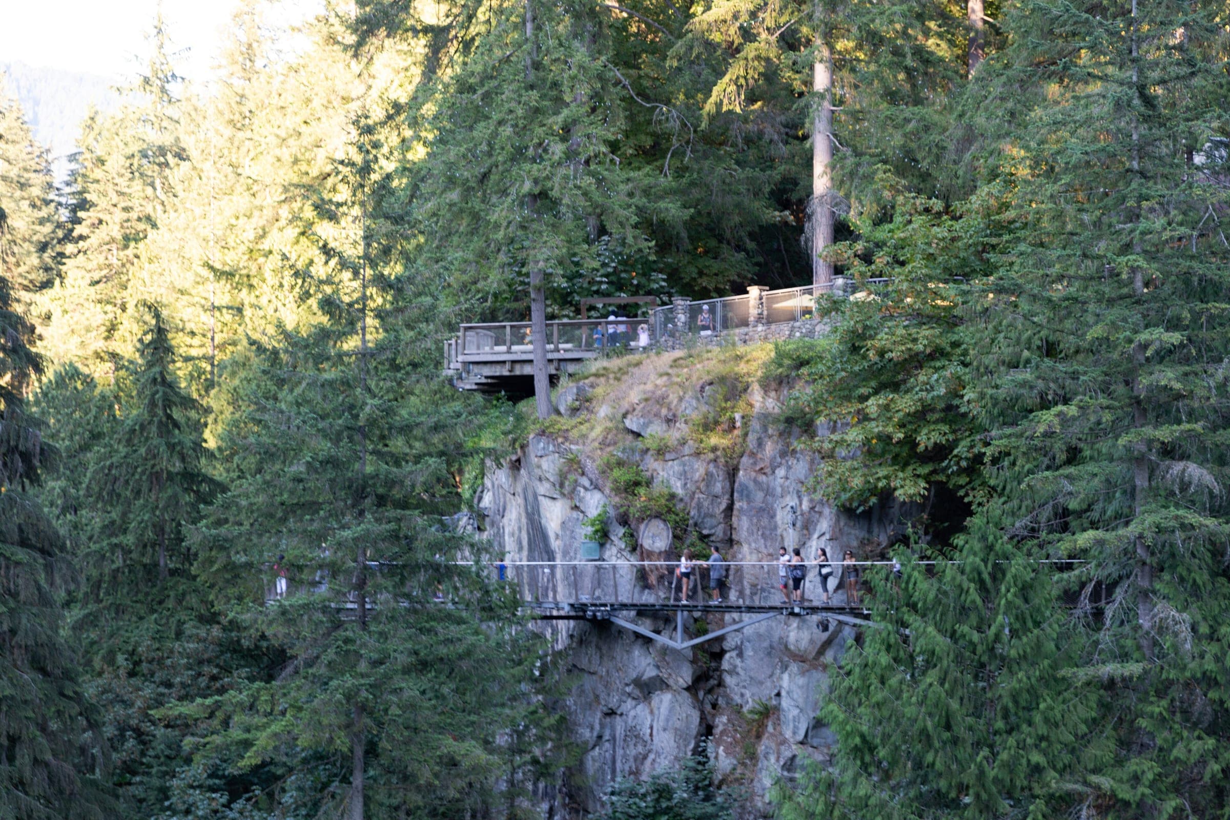 The Cliffwalk at Capilano Suspension Bridge Park clings to the granite wall of the canyon.