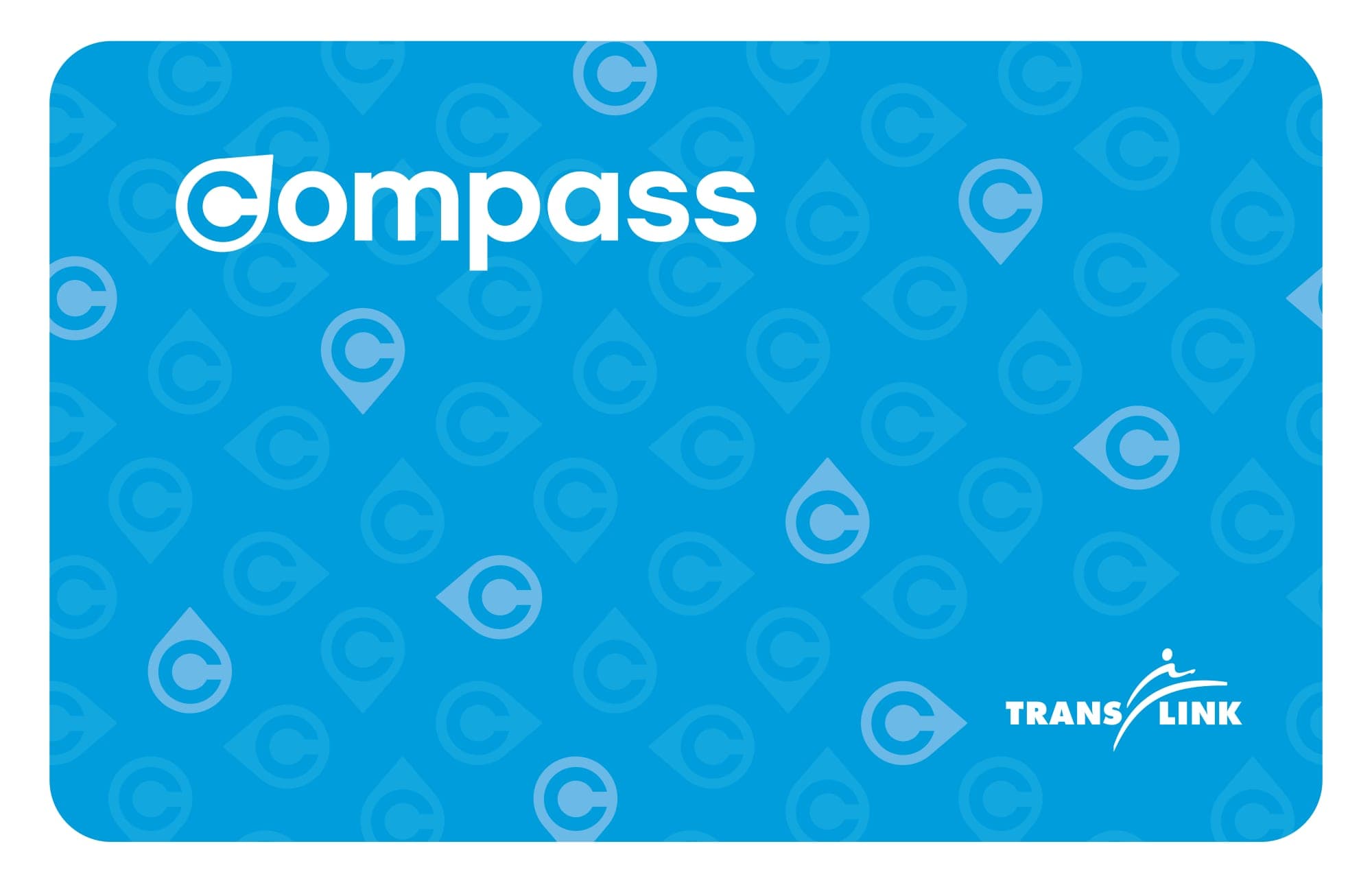A blue Compass card, the TransLink fare card used on SeaBus, SkyTrain and buses around Vancouver.
